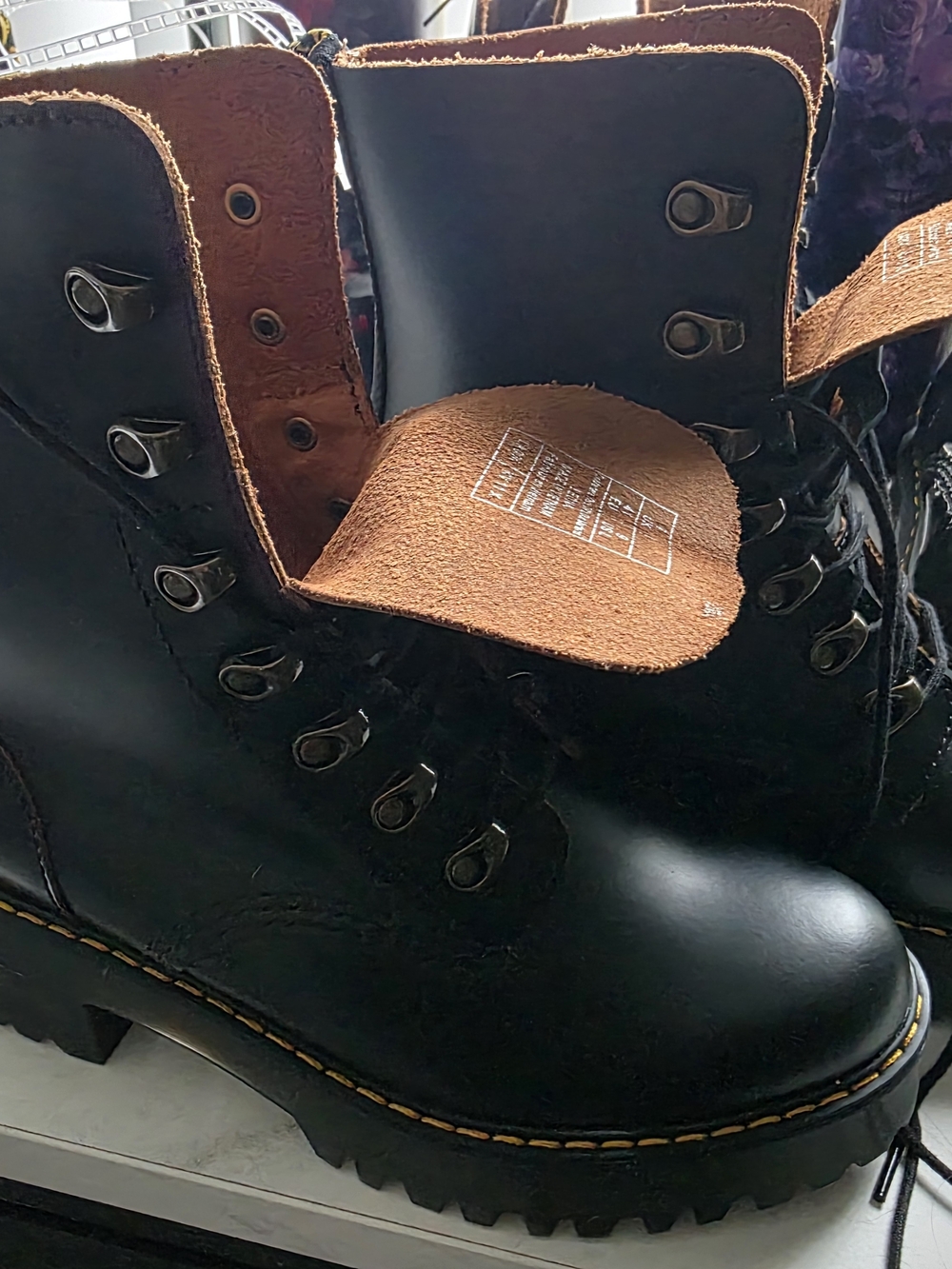 Dr. Martens Black Leather Lace-Up Platform Boots with Yellow Stitching - Picture 2 of 6